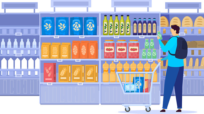 普段のお買い物は、食料品中心のスーパーとコンビニを利用　いつも買う商品が値上げしても「価格は考えず普段と同じものを買う」がやや多い