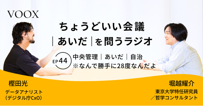 ちょうどいい会議｜あいだ｜を問うラジオ『Ep44:中央管理｜あいだ｜自治　※なんで勝手に28度なんだよ』音声教養メディアVOOX/Spotifyにて、配信開始！