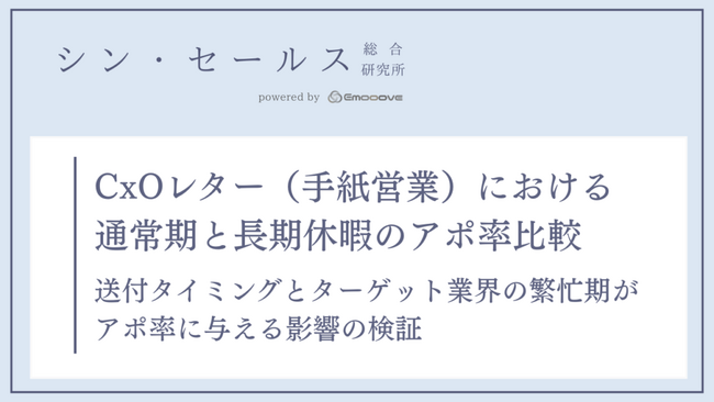 CxOレター（手紙営業）は「いつ」届けるべきか？シン・セールス総合研究所が「通常期と長期休暇」のアポイント獲得率の比較データを公開