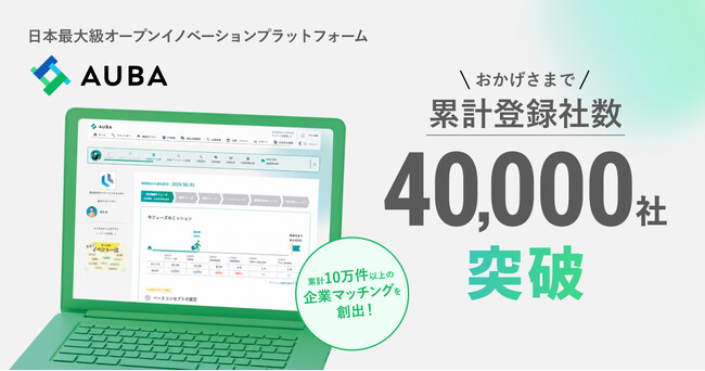 日本最大級のオープンイノベーションプラットフォーム「AUBA」、累計登録社数 40,000社を突破