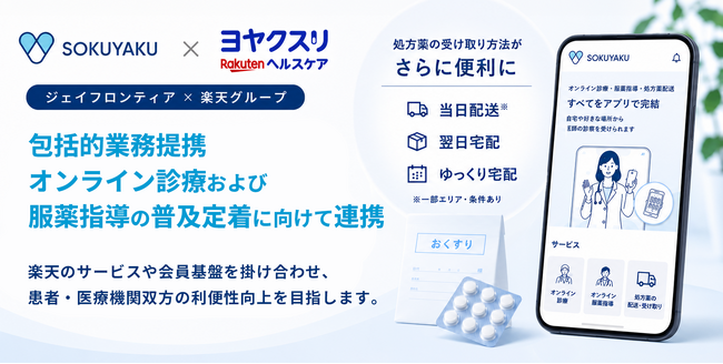ジェイフロンティアと楽天、オンライン診療および服薬指導の普及定着に向け連携開始