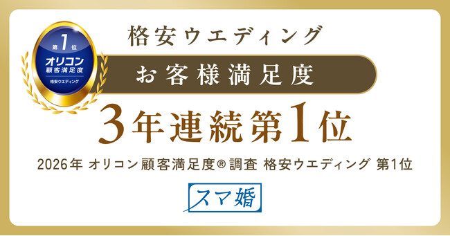 オリコン顧客満足度(R)調査「格安ウエディング」総合ランキングで「スマ婚」が3年連続第1位を獲得