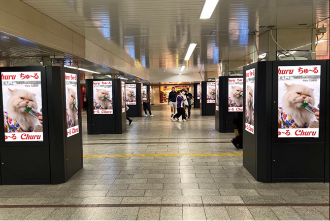 いなばペットフード　大阪御堂筋線なんば駅にて「ちゅ～る」の44面ビジョン広告を8月1日より放映開始！
