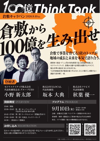 倉敷・岡山から100億企業を！地方から100億企業を育てる実践コミュニティ「100億シンクタンク」と共催！地方の未来を語るトークイベントを9月10日(木)に開催