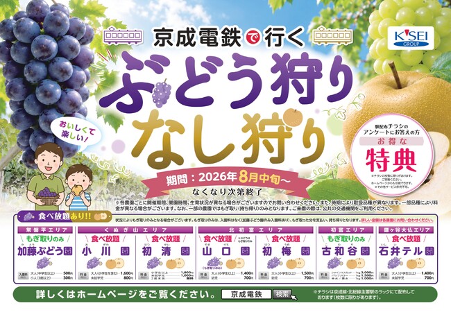 地域の味覚と夏の思い出を電車で楽しむ「京成電鉄で行く ぶどう狩り・なし狩り」を開催します!