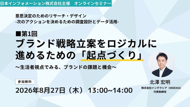 【8/27（木）13:00開催】オンラインセミナー_『意思決定のためのリサーチ・デザイン -第１回:ブランド戦略立案をロジカルに進めるための「起点づくり」 』