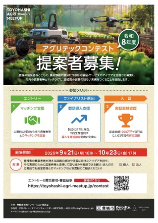 応募前の事前相談により市内農業者とのマッチングを強化！農業課題を解決する製品やサービスの提案を全国から募集-賞金総額1,000万円のアグリテックコンテストを開催（愛知県豊橋市）