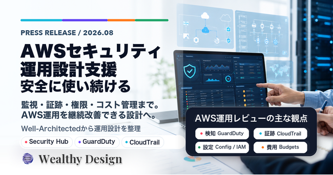 Wealthy Design、AWSセキュリティ・運用設計支援を強化。Security Hub、Config、GuardDuty、CloudTrail、Budgetsまで運用前提のAWS改善を支援