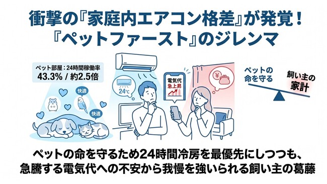 【「ペットの暑さ対策」に関する調査】ペット部屋の24時間冷房稼働は人間部屋の2.5倍。「家庭内エアコン格差」が発覚！