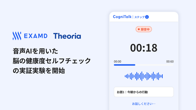 ExaMDとテオリア・テクノロジーズ、音声AIを用いた脳の健康度セルフチェックの実証実験を開始