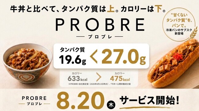 “甘くないタンパク質”を実現するパン、冷凍パンのサブスク「パンスク」新コース「PROBRE（プロブレ）」8月20日始動