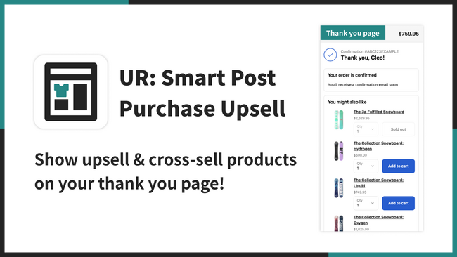 【海外向け】EC アプリ「UR: Smart Post Purchase Upsell」を株式会社 UnReact がリリース