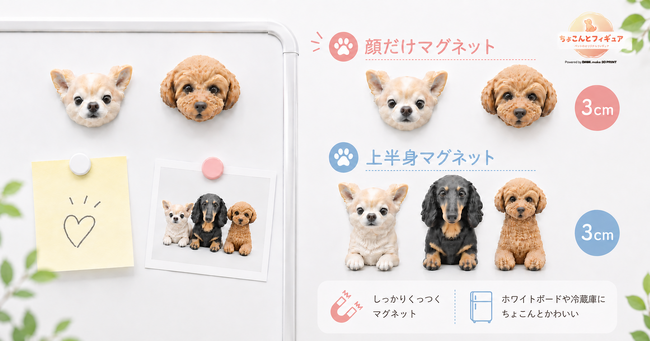 写真1枚で、オーダーメイドのペットフィギュアが作成できる「ちょこんとフィギュア」、累計制作数10,000体を突破！新たにフルカラーマグネット・上半身フィギュアが登場！