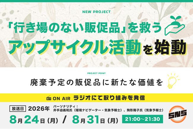 廃棄予定の販促品に新たな価値を。SNS株式会社がアップサイクル計画を始動、ラジオ日本にて取り組みを発信