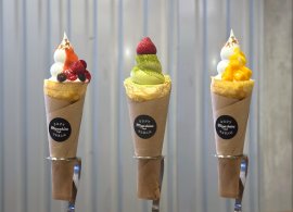 グランドリニューアルの新看板シリーズ。写真左から、ベリーズ/抹茶スペシャル/トロピカル。 グランドリニューアルの新看板シリーズ。写真左から、ベリーズ/抹茶スペシャル/トロピカル。
