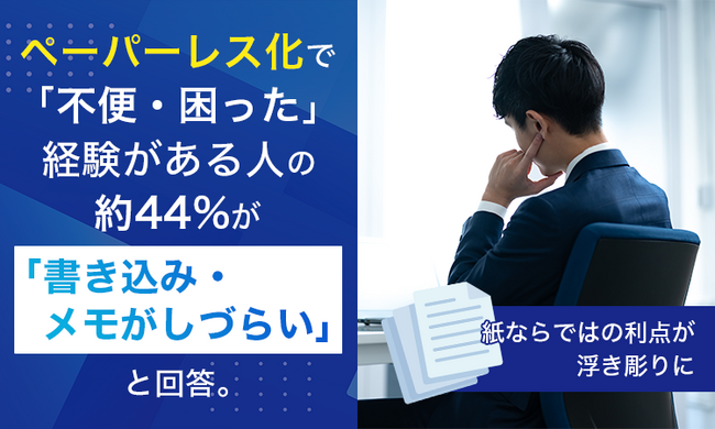 ペーパーレス化で「不便・困った」経験がある人の約44%が「書き込み・メモがしづらい」と回答。紙ならではの利点が浮き彫りに