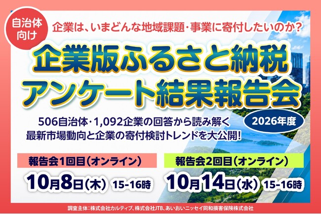 【2026年度】506自治体・1,092企業の回答から読み解く「企業版ふるさと納税」の最新動向～企業は、いまどんな地域課題・事業に寄付したいのか？自治体向けアンケート結果報告会を開催～