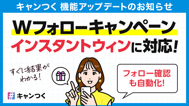 キャンつく、Wフォローキャンペーン機能がアップデート、インスタントウィンに対応