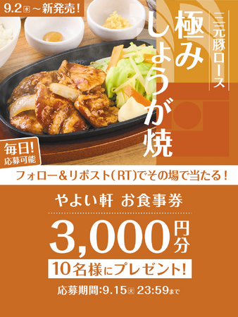 「やよい軒」公式X・Instagramそれぞれで実施『極みしょうが焼定食発売記念キャンペーン』