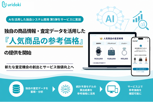 【ウリドキ】AIを活用した独自システム第5弾を実装、「人気商品の参考価格」で売却検討のきっかけを創出