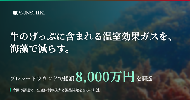 牛のげっぷに含まれる温室効果ガスを、海藻で減らす。サンシキが8000万円を調達