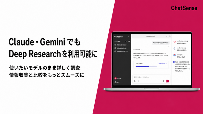 法人向け生成AI「ChatSense」、Claudeでも「Deep Research」を利用可能に