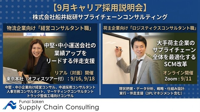 物流企業向け「経営コンサルタント職」＆荷主企業向け「ロジスティクスコンサルタント職」の説明会を順次開催｜株式会社船井総研サプライチェーンコンサルティング