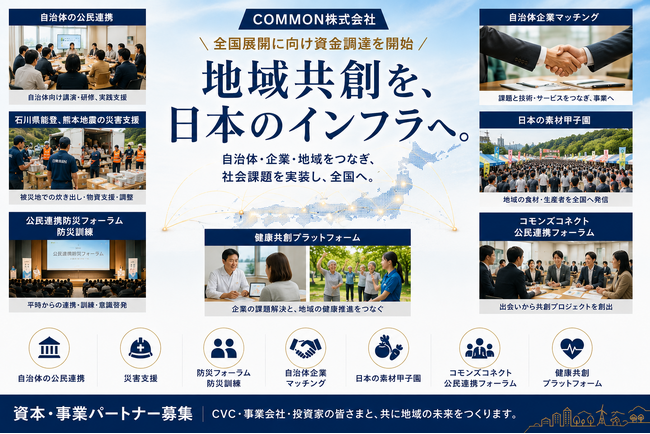 「地域共創を、日本のインフラへ。」COMMON株式会社、全国展開に向け資金調達を開始