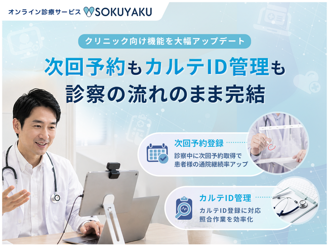 オンライン診療サービス「SOKUYAKU」クリニック向け機能を大幅アップデート。患者の継続受診を促進し、医療機関との接点を強化