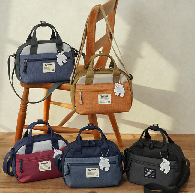 【moz(モズ)】新登場！ころんと可愛い2WAYミニボストンバッグ。長財布やペットボトルもすっぽり＆便利な多機能ポケットでスッキリ整頓。手提げ・斜め掛けで毎日のお出かけに活躍