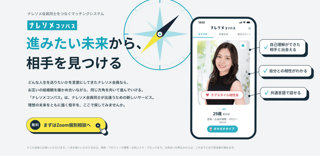 11万人超のIBJ会員から、あえて「ナレソメ会員」だけを探せる――ナレソメ予備校、新サービス「ナレソメコンパス」を9月7日ローンチ