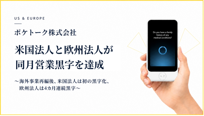 ポケトーク株式会社、米国法人と欧州法人が同月営業黒字を達成