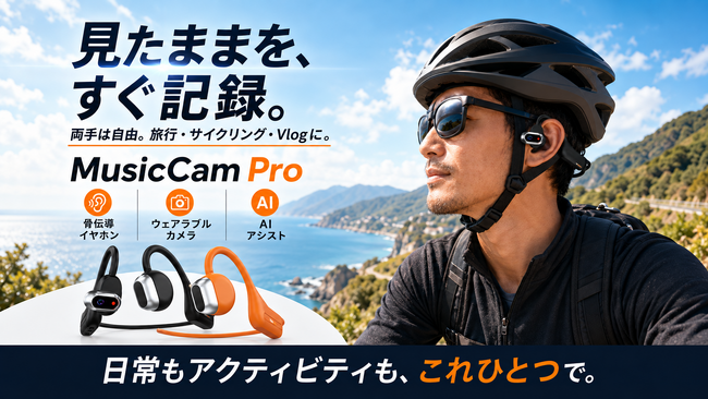 骨伝導イヤホンにカメラを融合。ハンズフリーで“見たまま”を記録する「MusicCam Pro」がMakuakeに登場