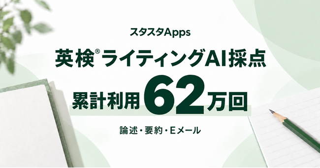 スタスタAppsの英検(R)ライティングAI採点、累計62万回の利用を記録