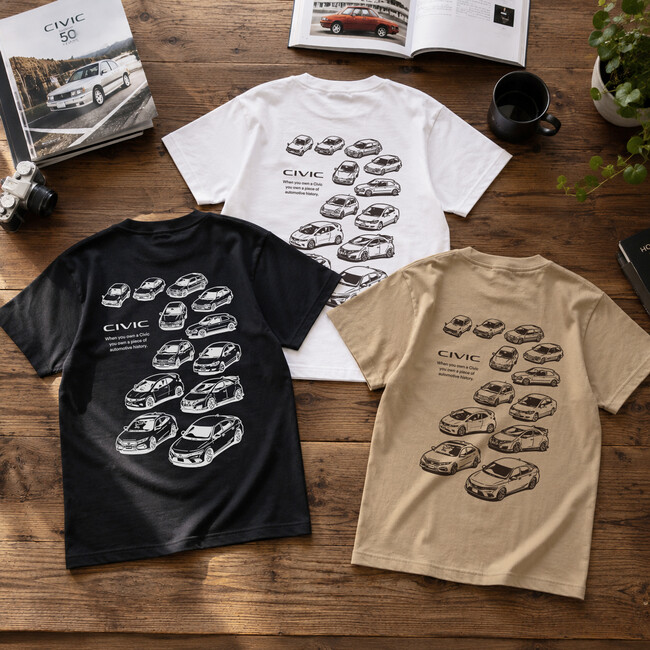 Honda シビックの歴代モデル「シビック ヒストリー」Tシャツ（新カラー）が「成田空港ターミナル2」で取り扱い決定！