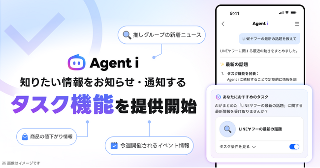 【LINEヤフー】Agent i 、情報収集など日常の作業を自律的・継続的に代行し、通知する「タスク機能」を提供開始