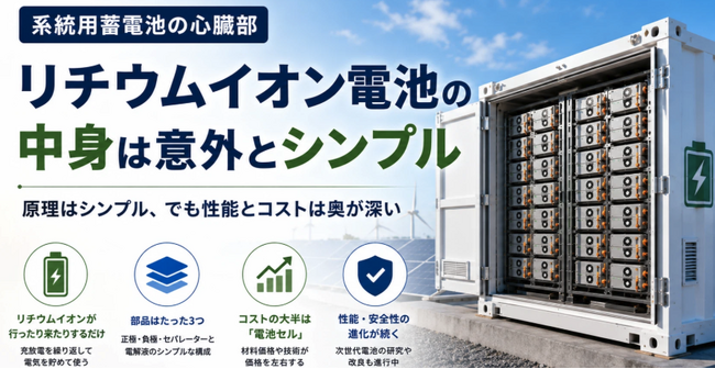 系統用蓄電池の心臓部、「リチウムイオン電池」の仕組みとコスト構造とは――部品はわずか3つ、性能とコストを左右する材料の本質を解説 ウェビナーを開催