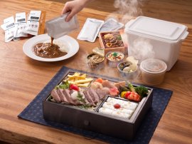 水反応性発熱技術を活用した食品加温の提案例:駅弁、レトルト食品、缶詰、ケータリングなど、食品や容器に応じた加温方法を相談できます(活用イメージ) 水反応性発熱技術を活用した食品加温の提案例:駅弁、レトルト食品、缶詰、ケータリングなど、食品や容器に応じた加温方法を相談できます(活用イメージ)