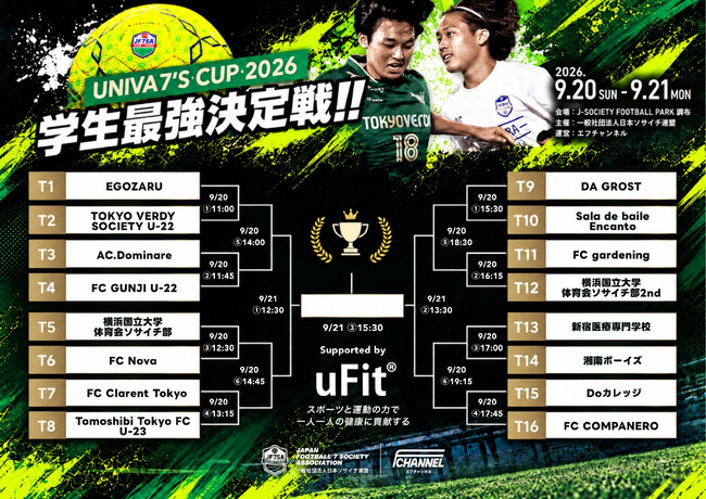 一般社団法人 日本ソサイチ連盟【組み合わせ決定】｜学生最強決定戦『UNIVA 7’S CUP 2026』～優勝チームはアジア大会へ挑戦～