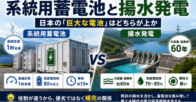 系統用蓄電池と揚水発電、日本の「巨大な電池」はどちらが上なのか――数字で比較するウェビナーを開催