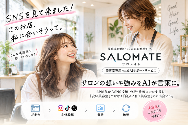 サロンの想いや強みをAIが言葉に。LP制作からSNS投稿・分析・改善までを支援し、「安い美容室」ではなく「自分に合う美容室」との出会いへ