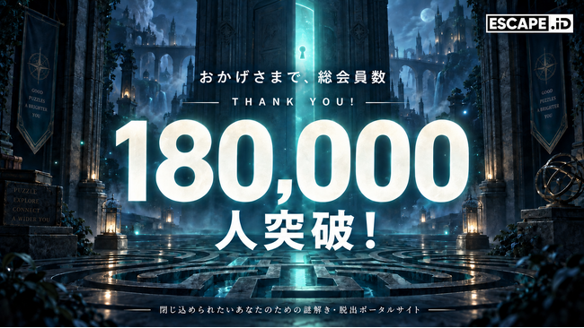 日本最大級の謎解き・脱出ゲームの統合プラットフォーム「ESCAPE.ID」で、ユーザー登録者数180,000人を突破!
