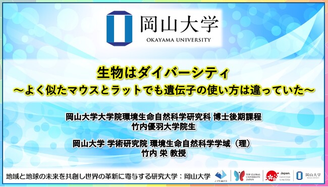 【岡山大学】生物はダイバーシティ~よく似たマウスとラットでも遺伝子の使い方は違っていた~