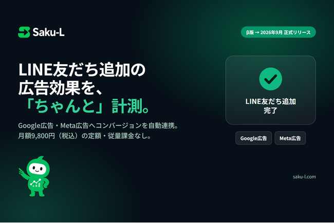β版として提供してきたLINE友だち追加の広告CV計測ツール「Saku-L」を正式リリース。Google広告に加えMeta広告への自動連携に対応