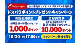 【サードウェーブ】法人向けEC「ドスパラプラス」ポイントプレゼントキャンペーン開催 抽選で10,000ドスパラポイント進呈 【サードウェーブ】法人向けEC「ドスパラプラス」ポイントプレゼントキャンペーン開催 抽選で10,000ドスパラポイント進呈