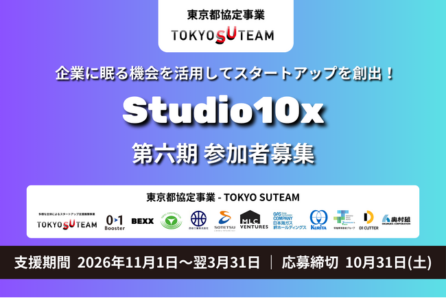 【東京都協定事業】企業に眠る機会を活用して建設・不動産・まちづくり・物流・環境領域のスタートアップを創出！スタートアップ創出支援プログラム「Studio10x」第六期参加者募集！
