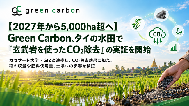 【2027年から5,000ha超へ】Green Carbon、タイの水田で玄武岩を使ったCO2除去「ERW」の実証を開始