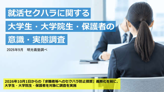 「就活セクハラ」防止措置が企業に義務化へ　就職先選びでセクハラ対策、保護者85.6％、大学生74.6％が「重視」　明光義塾調べ 「就活セクハラに関する大学生・大学院生・保護者の意識・実態調査」