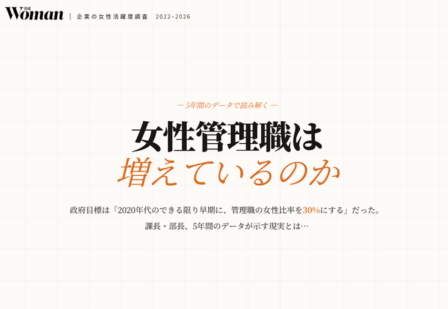 「女性管理職」は増えている？　日経ウーマン、業界別課長・部長比率の推移を5年分のデータで可視化