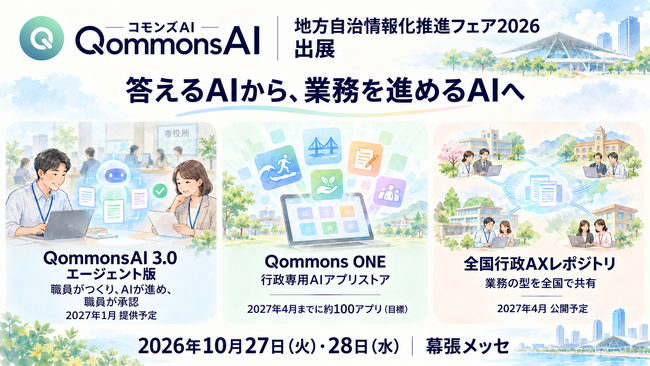 行政向け生成AI「QommonsAI」、J-LISフェア2026でエージェント版と行政専用AIアプリストア「Qommons ONE」を披露 - 自治体の定型業務を、職員の承認の基でAIが最後まで進める